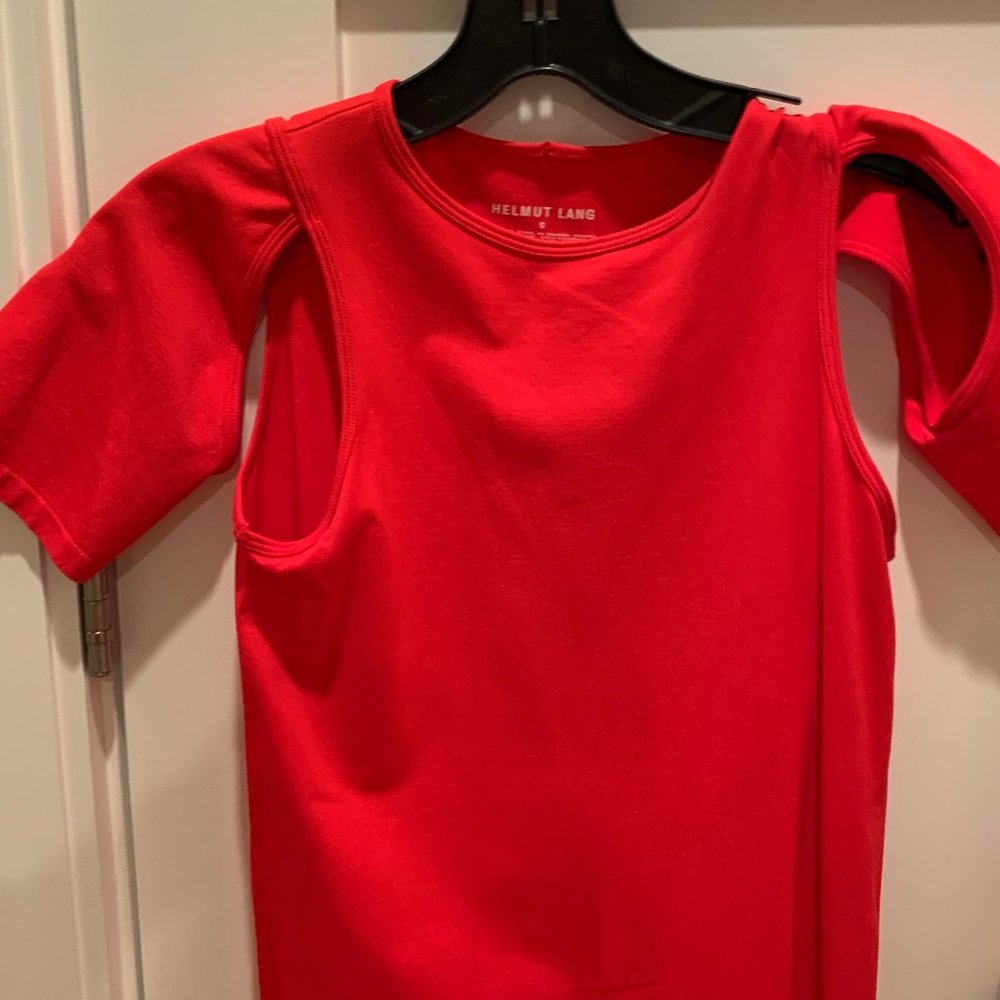 Helmut Lang size small Red top, cold shoulder look